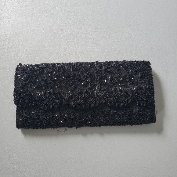 Vintage Black Beaded Evening Clutch Purse Handmade Bag Formal Hong Kong - Picture 1 of 10